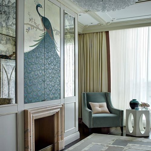 Английские обои De Gournay, коллекция Japanese & Korean, артикул Whistler Peacocks/K-15